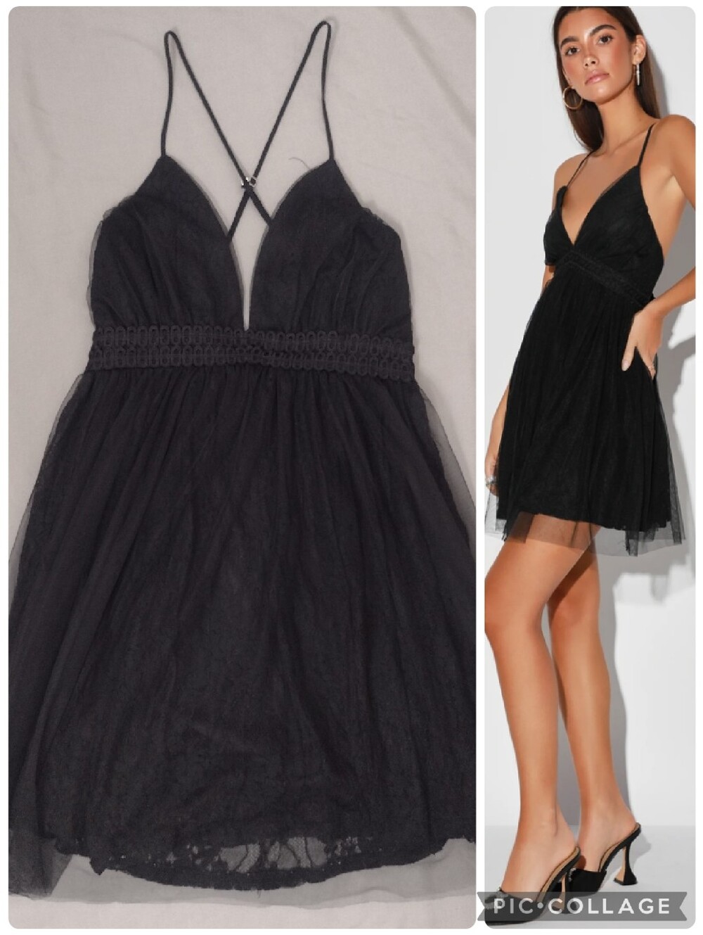 Lulu's Lace Mesh Night of Love Mini Babydoll Dress Black Size Small